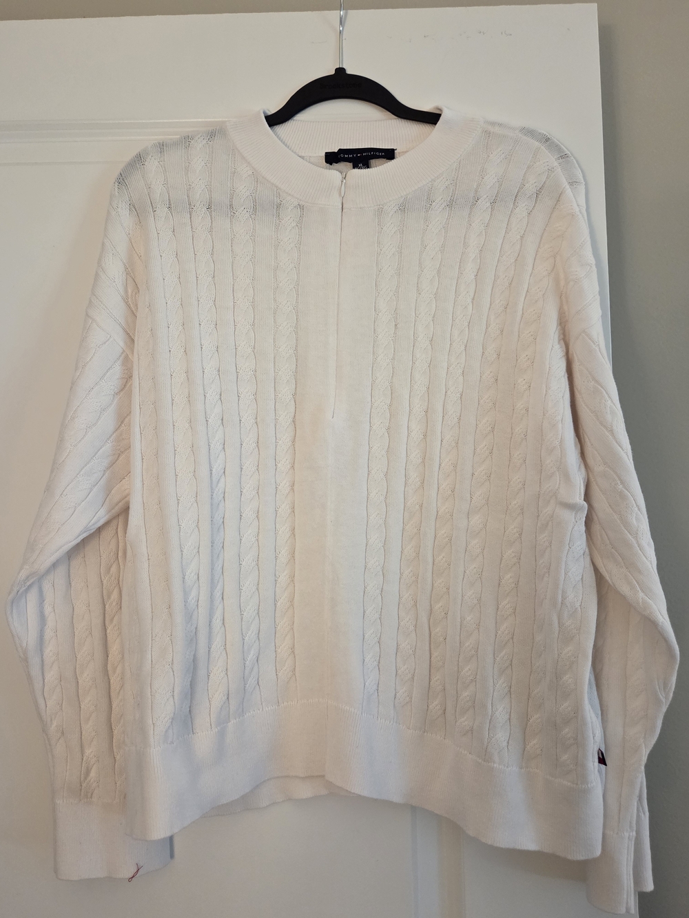Tommy Hilfiger White Cable-Knit Half-Zip Sweater XL
